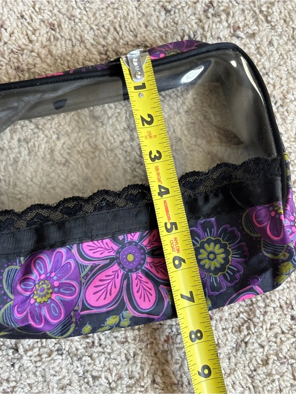Clear Floral Cosmetic Pouch - Black with Pink & Purple Flowers